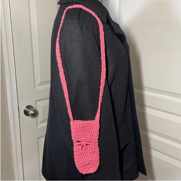 Handmade Water Bottle Tote Bag Cotton Crossbody Crochet Coral Dragonfly Present - Picture 6 of 17